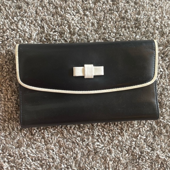 Rolfs Calfskin Leather Vintage Black Trifold Women’s Wallet, White Bow Italy - Picture 2 of 15